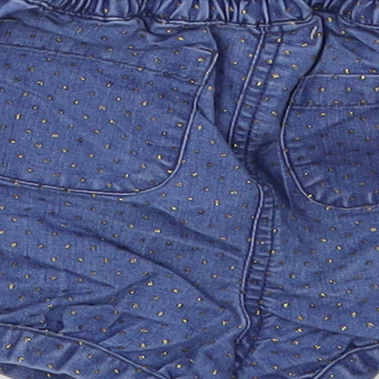 M&Co Girls Blue Polka Dot Cotton Cropped Trousers Size 6-9 Months