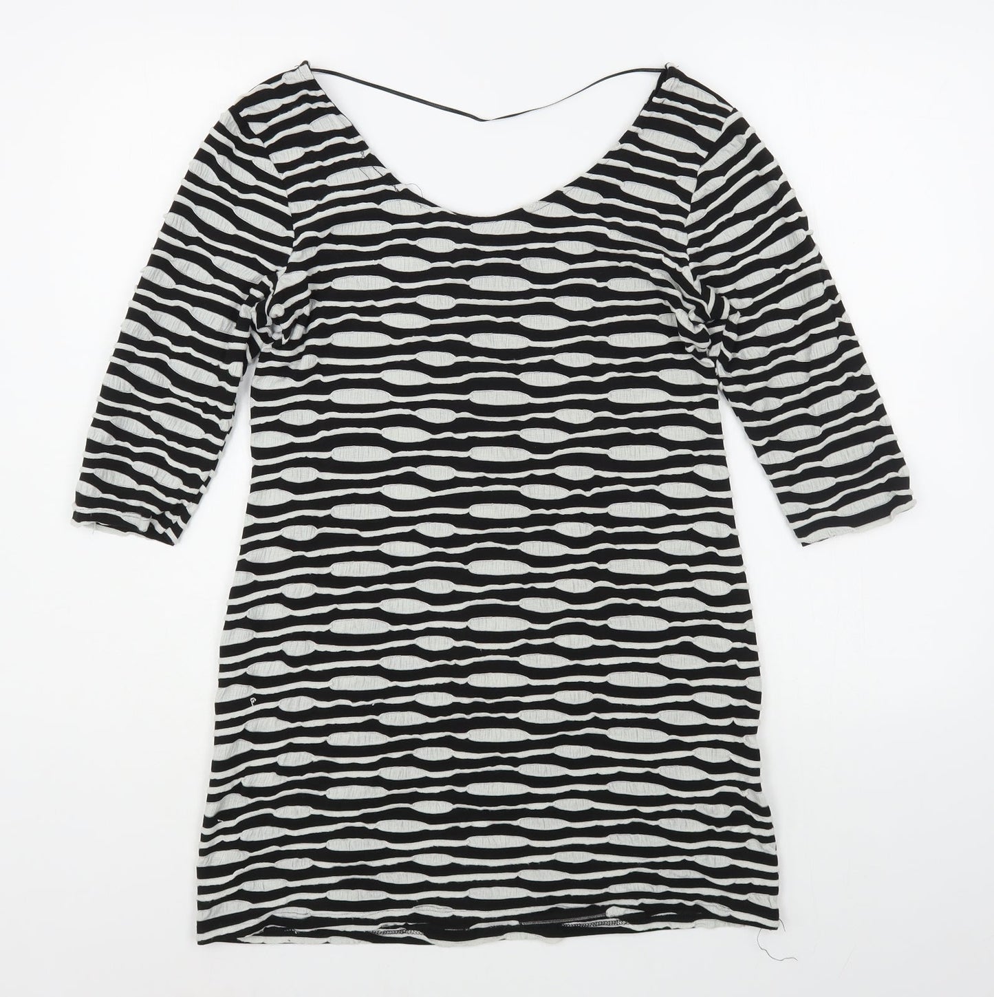 Primark Womens Black Striped Viscose T-Shirt Dress  Size 14  Boat Neck Pullover