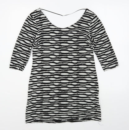 Primark Womens Black Striped Viscose T-Shirt Dress  Size 14  Boat Neck Pullover
