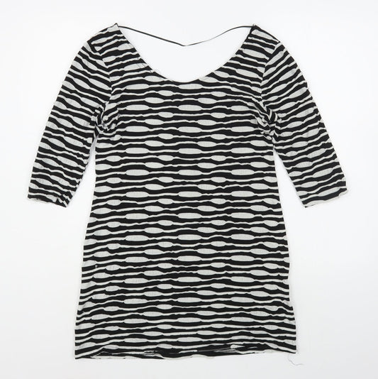 Primark Womens Black Striped Viscose T-Shirt Dress  Size 14  Boat Neck Pullover