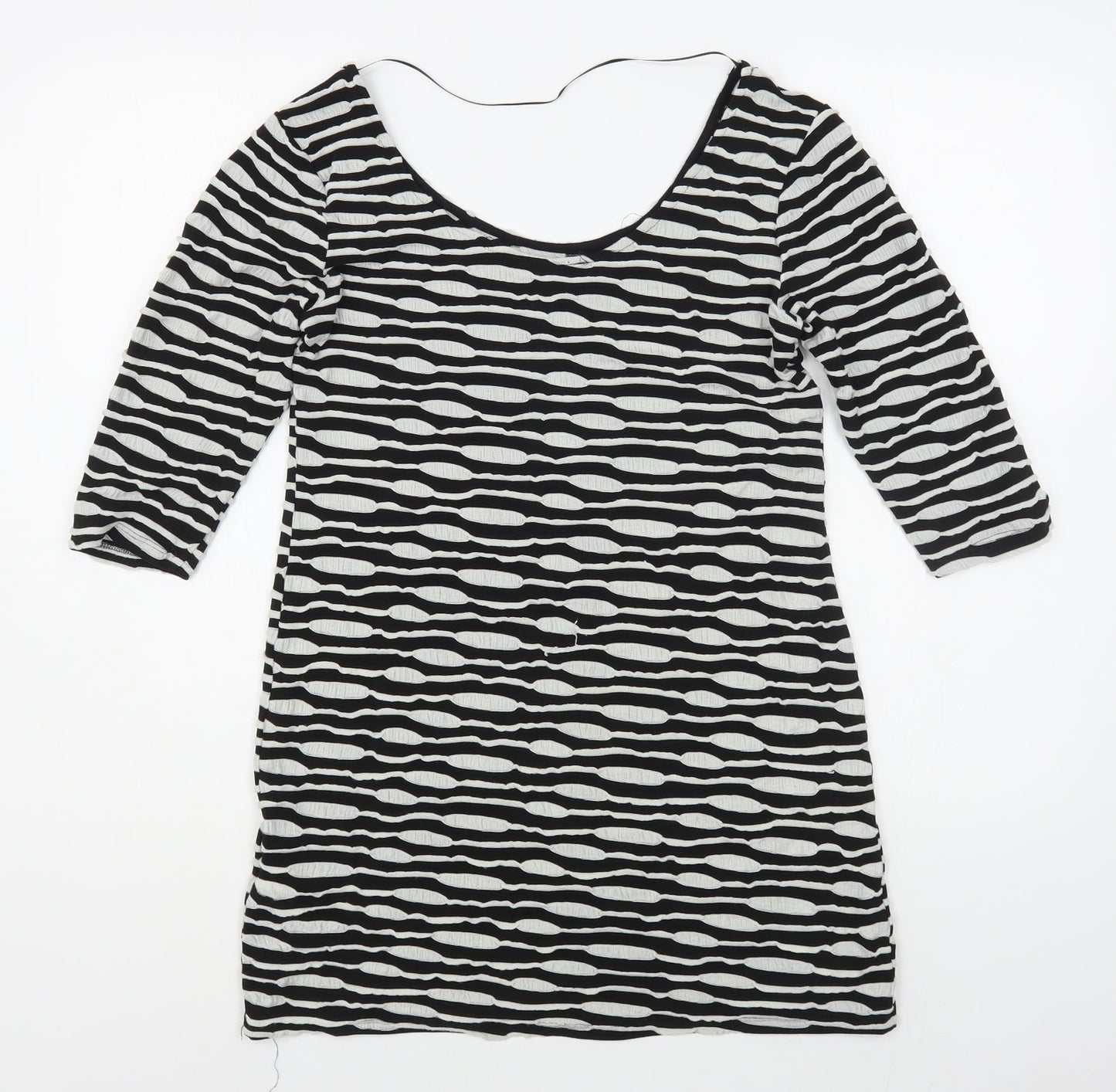 Primark Womens Black Striped Viscose T-Shirt Dress  Size 14  Boat Neck Pullover