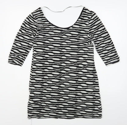 Primark Womens Black Striped Viscose T-Shirt Dress  Size 14  Boat Neck Pullover