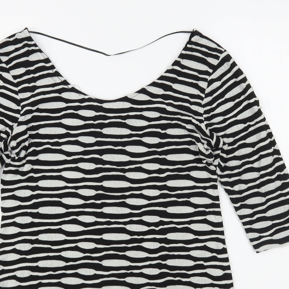 Primark Womens Black Striped Viscose T-Shirt Dress  Size 14  Boat Neck Pullover