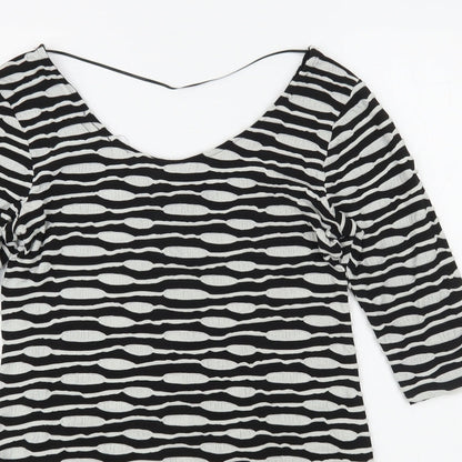 Primark Womens Black Striped Viscose T-Shirt Dress  Size 14  Boat Neck Pullover