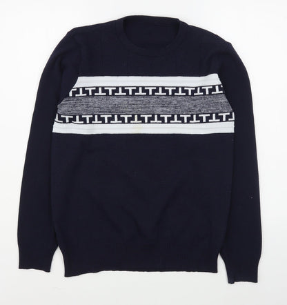 Preworn Mens Blue Round Neck  Polyester Pullover Jumper Size M