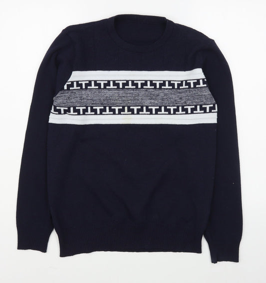 Preworn Mens Blue Round Neck  Polyester Pullover Jumper Size M