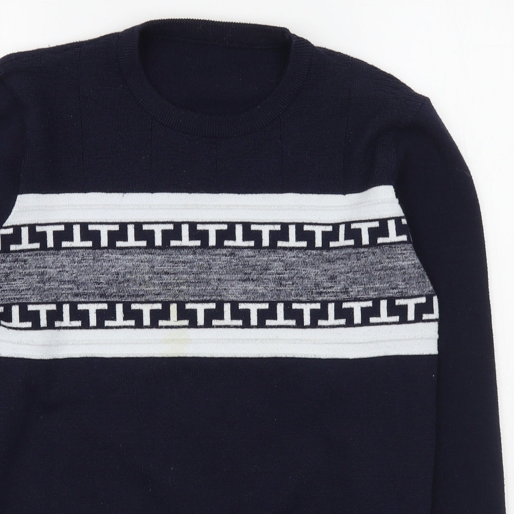 Preworn Mens Blue Round Neck  Polyester Pullover Jumper Size M