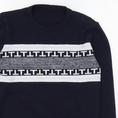 Preworn Mens Blue Round Neck  Polyester Pullover Jumper Size M