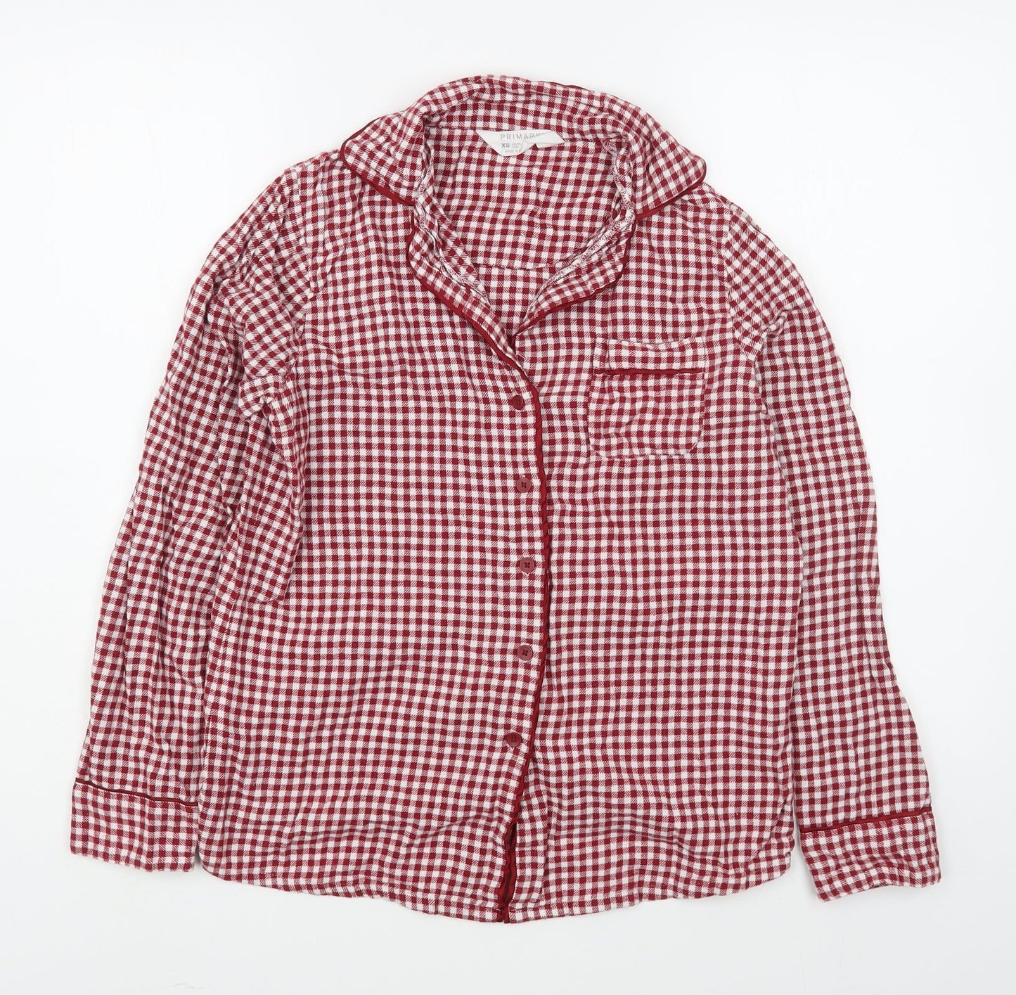 Primark Womens Red Check 100% Cotton Basic Button-Up Size XS Collared