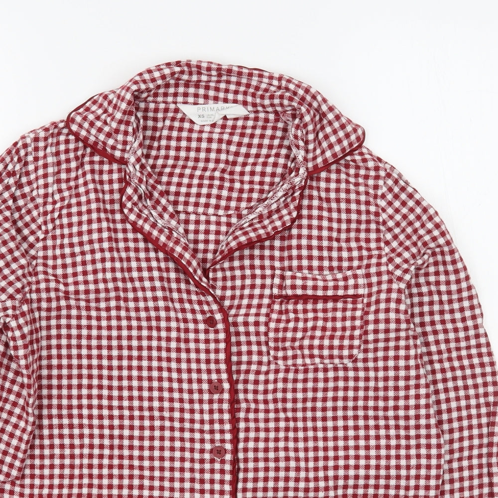Primark Womens Red Check 100% Cotton Basic Button-Up Size XS Collared