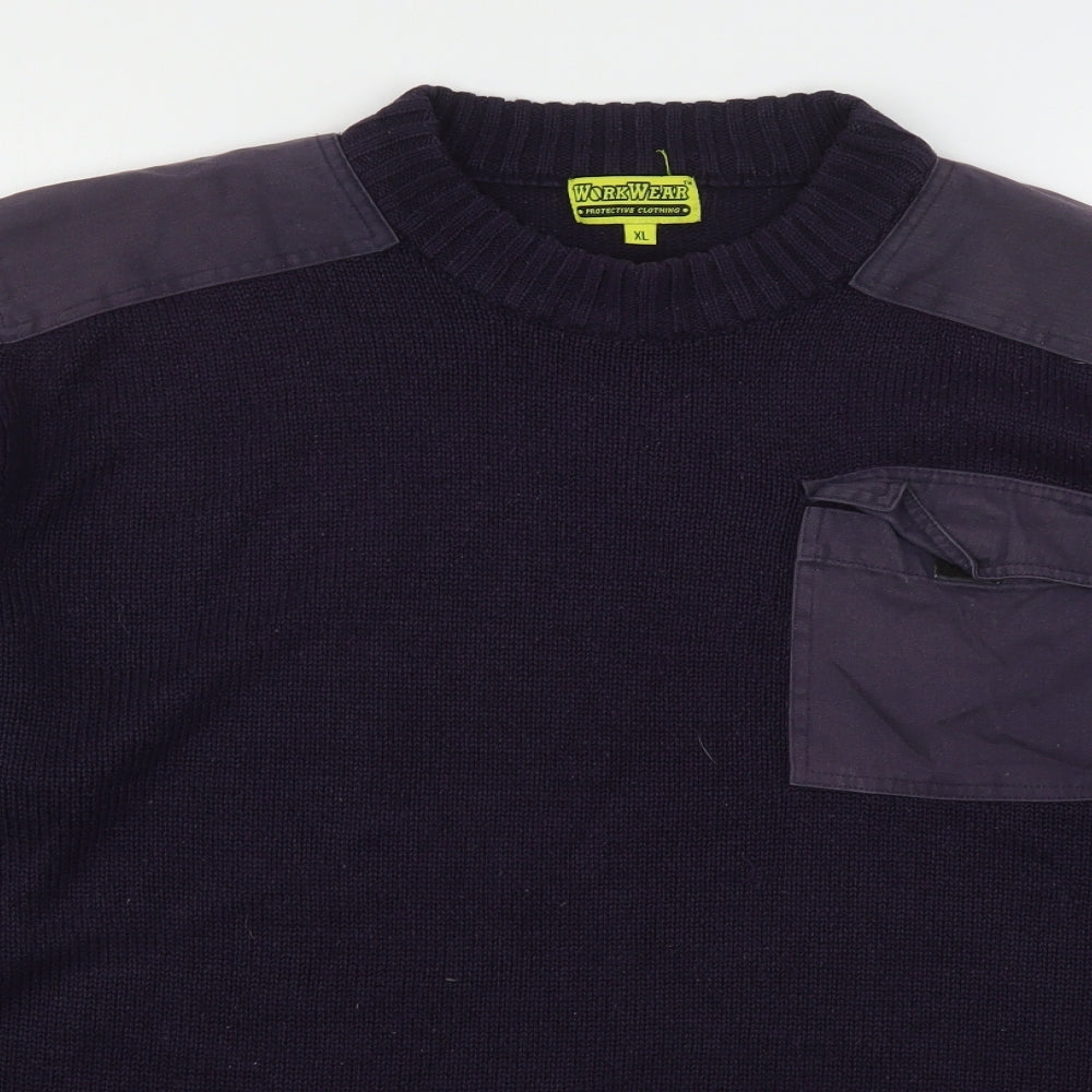 Workwear Mens Blue Round Neck  Acrylic Pullover Jumper Size XL