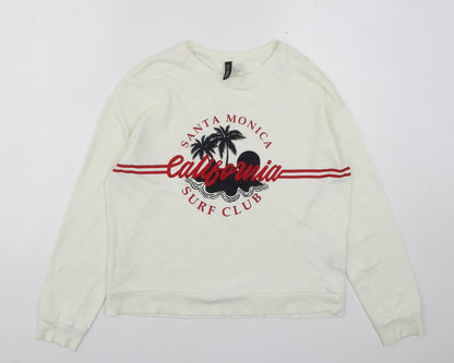 H&M Womens Ivory  Cotton Pullover Sweatshirt Size S