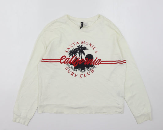H&M Womens Ivory  Cotton Pullover Sweatshirt Size S