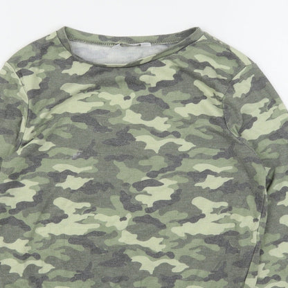 Primark Girls Green Camouflage Cotton Cropped T-Shirt Size 14-15 Years Round Neck