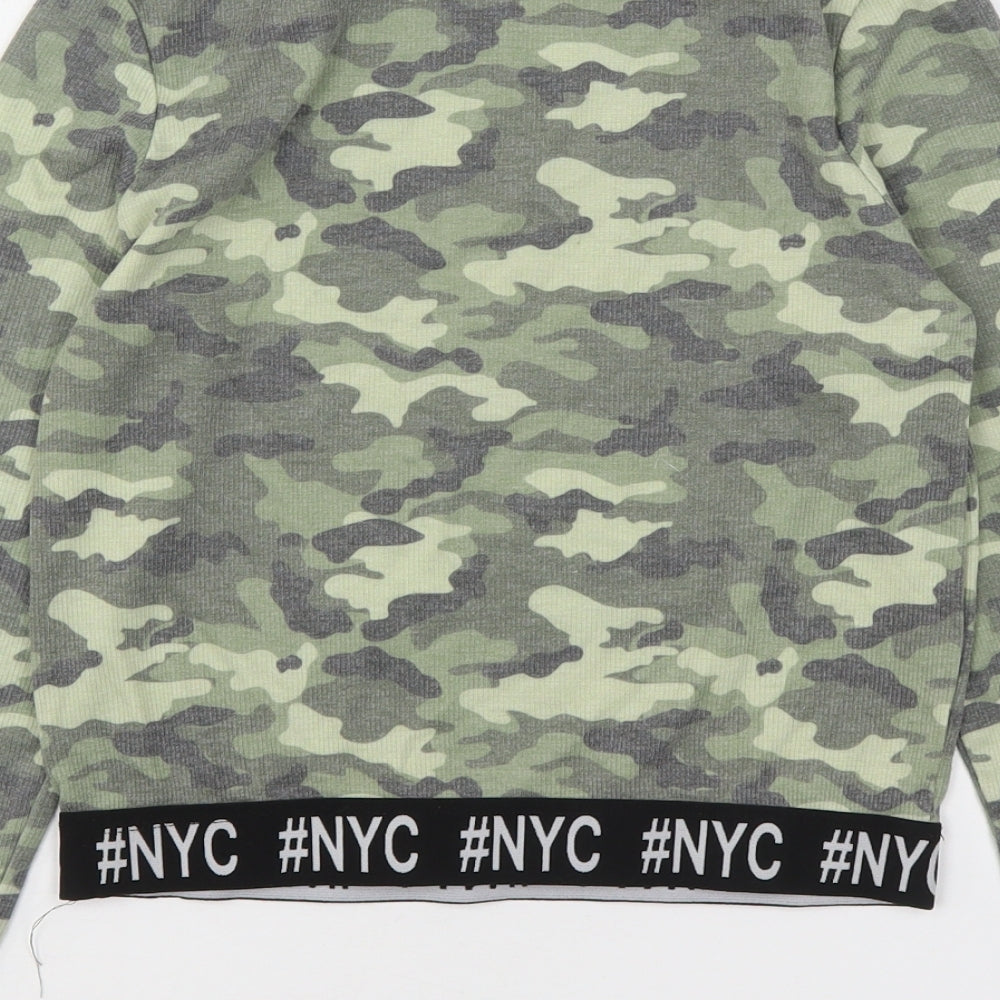 Primark Girls Green Camouflage Cotton Cropped T-Shirt Size 14-15 Years Round Neck