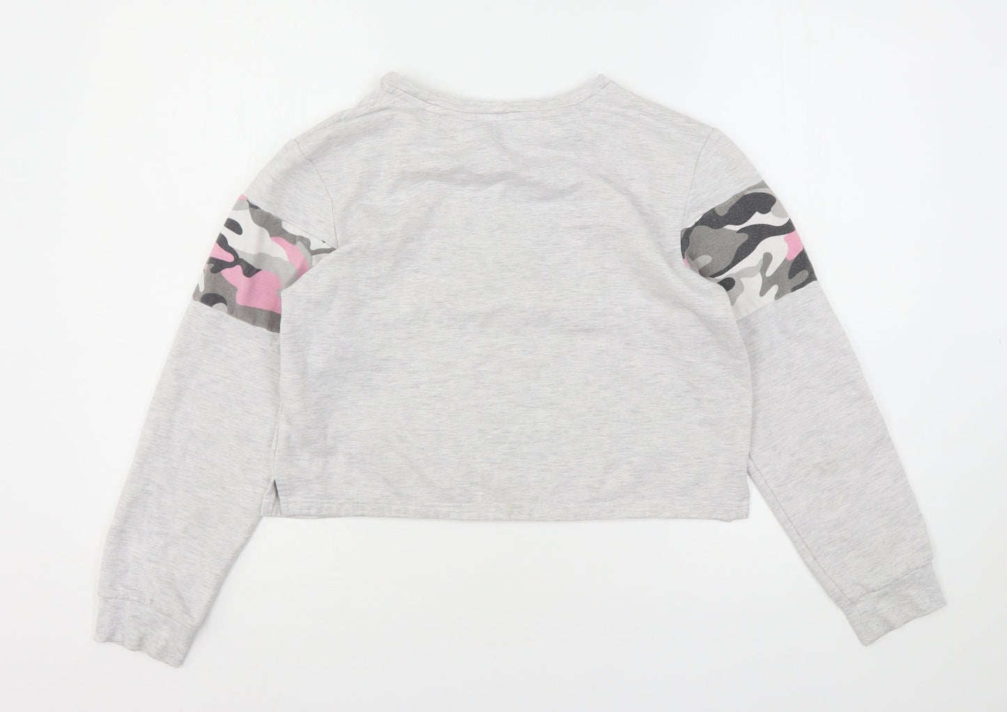 New Look Girls Grey Camouflage Polyester Pullover Sweatshirt Size L   - Cropped