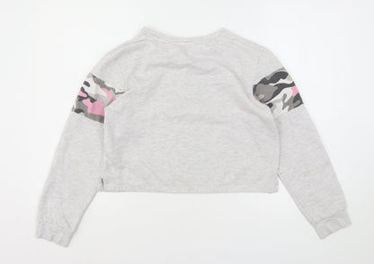New Look Girls Grey Camouflage Polyester Pullover Sweatshirt Size L   - Cropped
