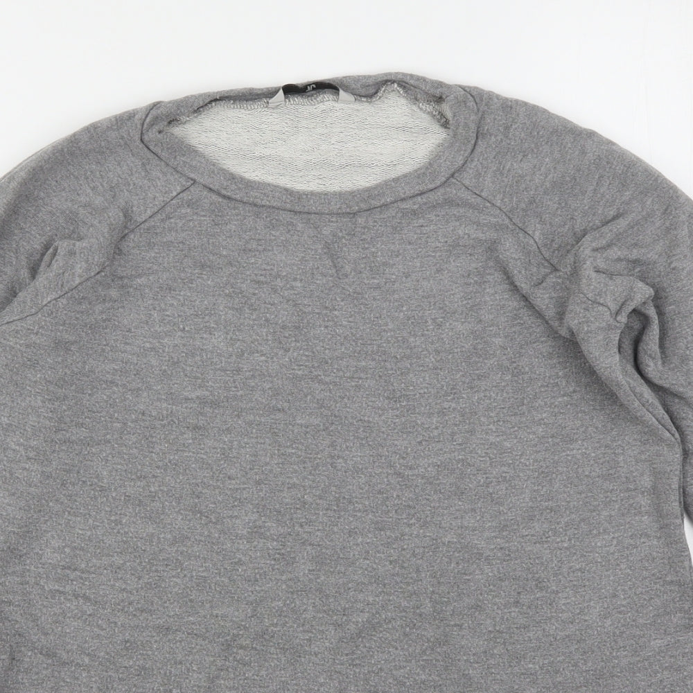 Close-up detail of Tu women’s grey vinyl pullover sweatshirt, size UK 10