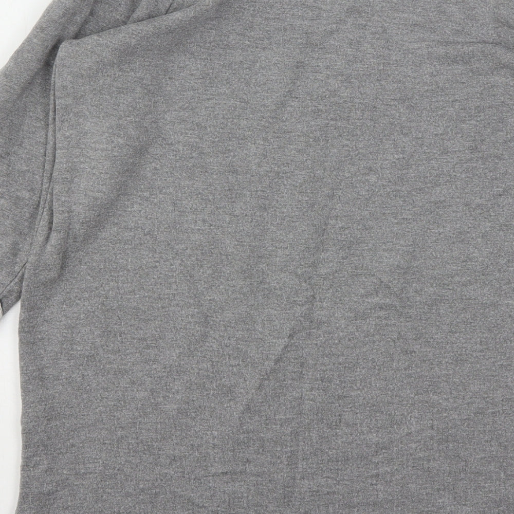 Brand and care label for Tu women’s grey vinyl pullover sweatshirt, size UK 10
