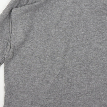 Brand and care label for Tu women’s grey vinyl pullover sweatshirt, size UK 10