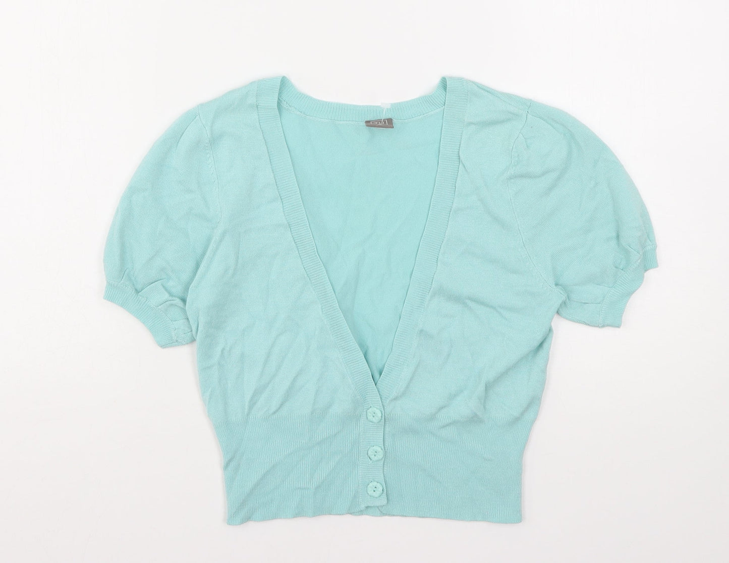 TU Womens Green V-Neck  Viscose Cardigan Jumper Size 8