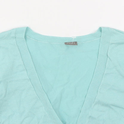 TU Womens Green V-Neck  Viscose Cardigan Jumper Size 8