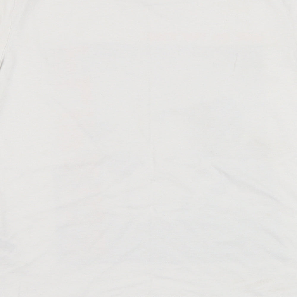 Brand and care label for Dunnes boys’ white cotton basic t-shirt, size 7, years round neck pullover - skate
