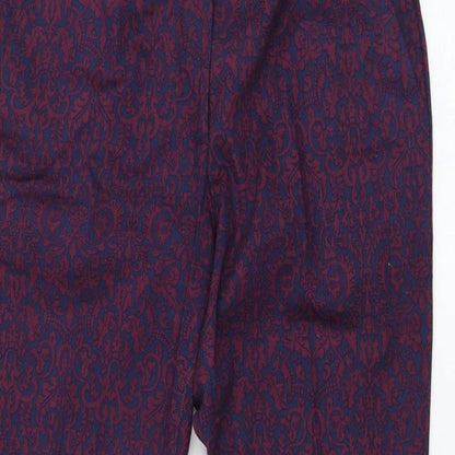 Warehouse Womens Blue Geometric Cotton Carrot Trousers Size 12 L26 in Regular Zip