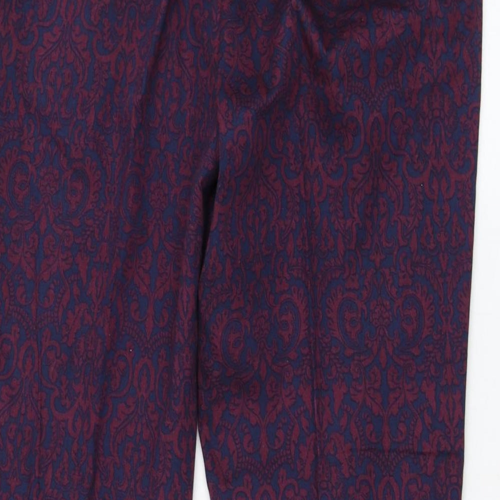 Warehouse Womens Blue Geometric Cotton Carrot Trousers Size 12 L26 in Regular Zip