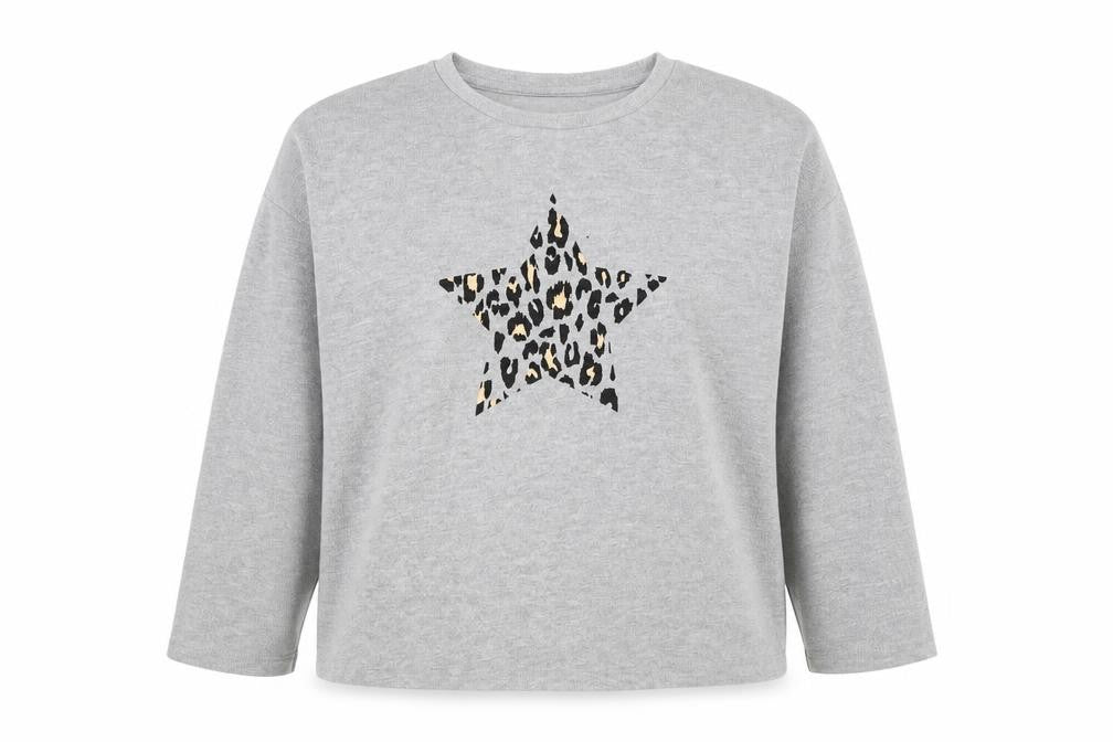 Front view of F&F women’s grey polyester pullover sweatshirt, size UK 12, pullover - star