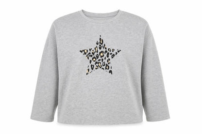 Front view of F&F women’s grey polyester pullover sweatshirt, size UK 12, pullover - star