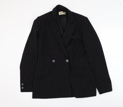 Ambience Womens Black Striped  Jacket Blazer Size 10  Button