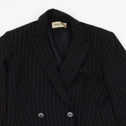 Ambience Womens Black Striped  Jacket Blazer Size 10  Button