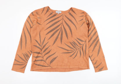 Anne Marie Womens Orange Round Neck Floral Polyester Pullover Jumper Size L