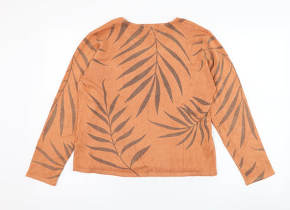 Anne Marie Womens Orange Round Neck Floral Polyester Pullover Jumper Size L