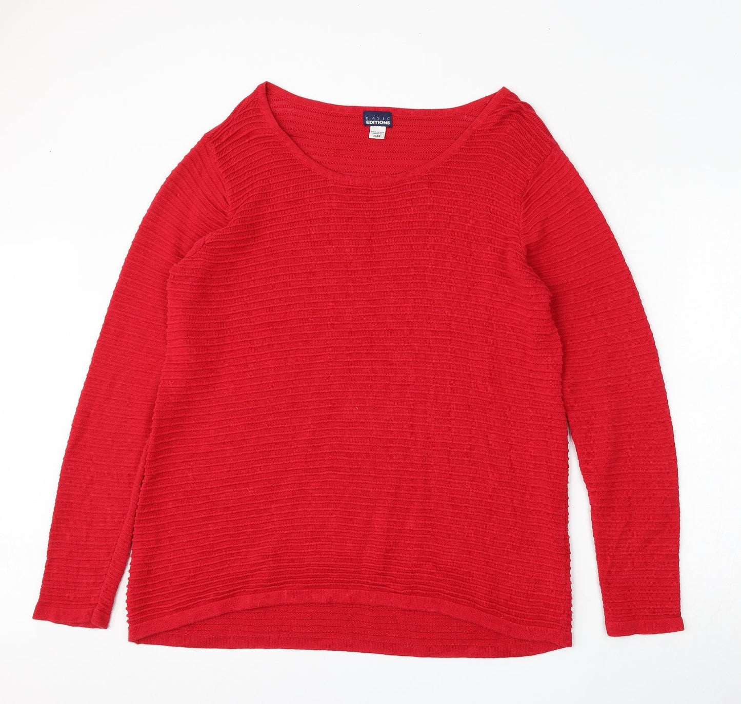 Basic Editions Womens Red Round Neck  Cotton Pullover Jumper Size XL