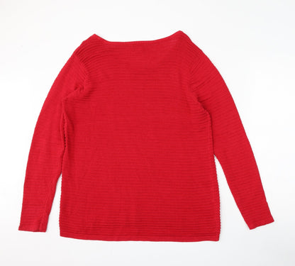Basic Editions Womens Red Round Neck  Cotton Pullover Jumper Size XL