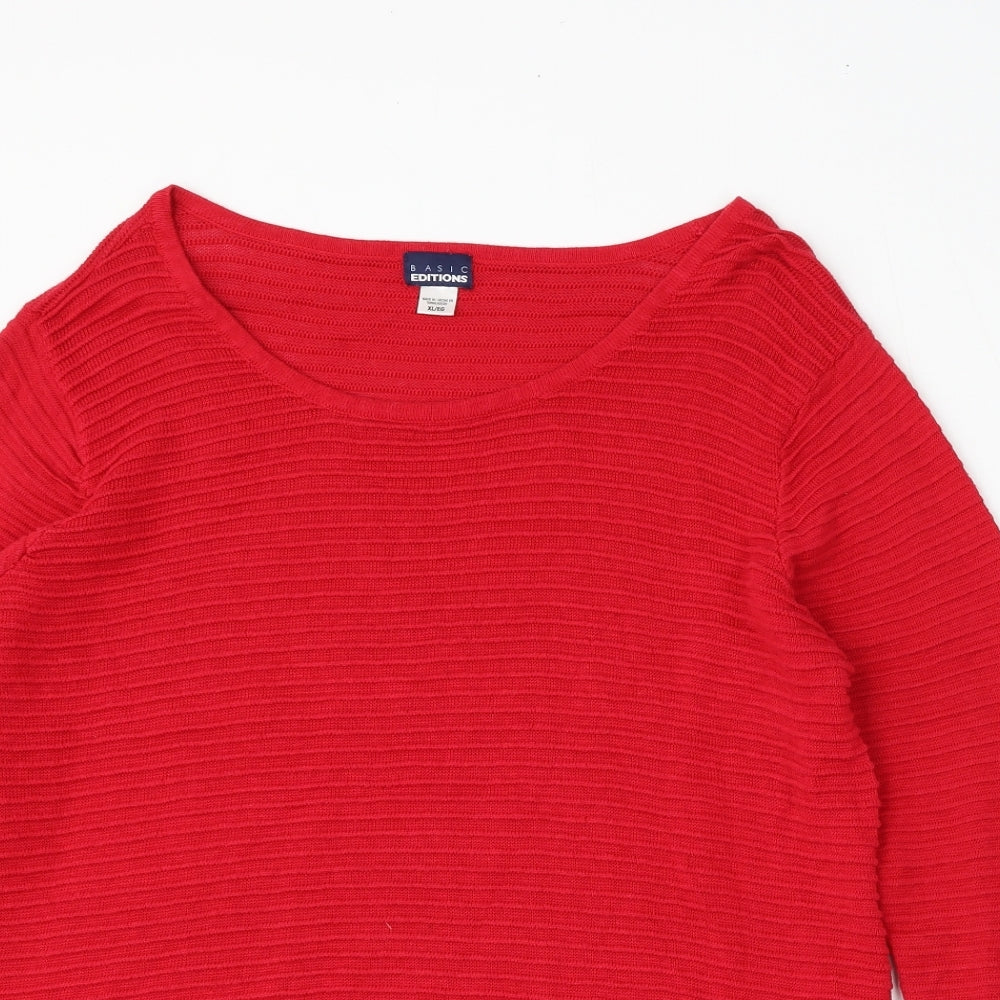 Basic Editions Womens Red Round Neck  Cotton Pullover Jumper Size XL