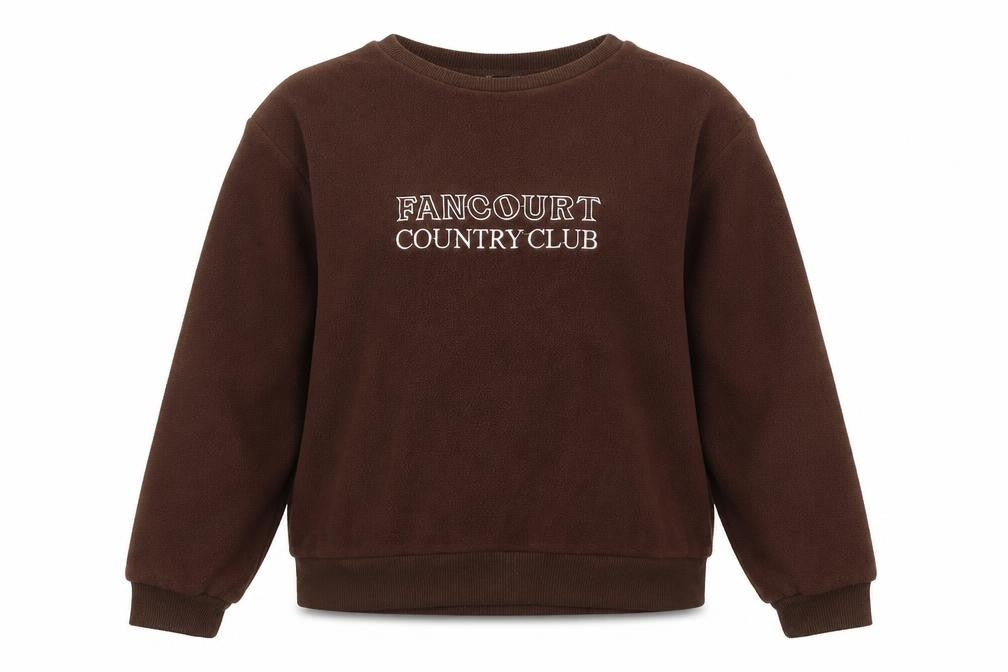 Front view of SHEIN women’s brown polyester pullover sweatshirt, size M