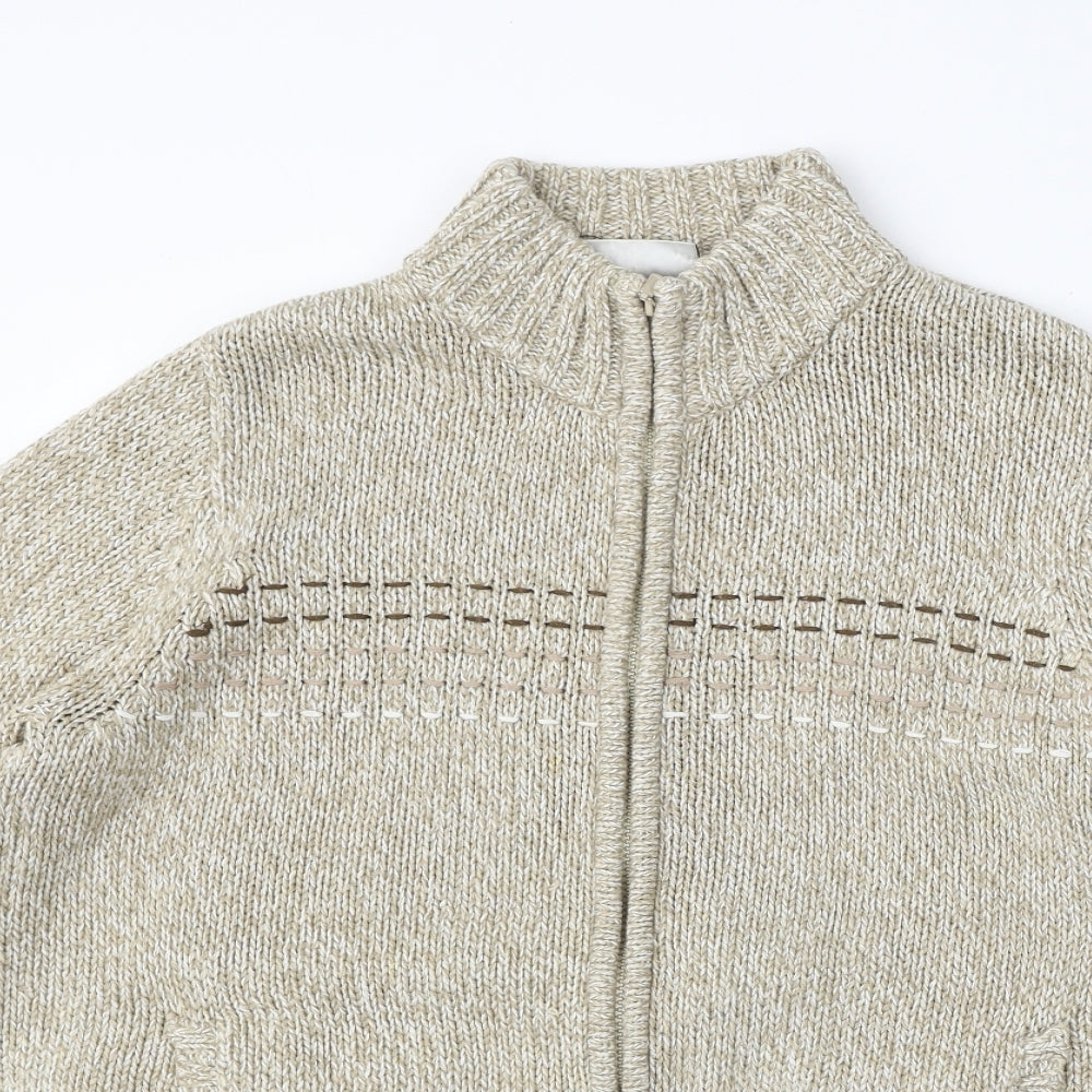 BHS Womens Beige Round Neck  Acrylic Full Zip Jumper Size 16