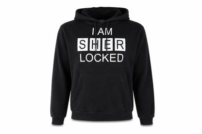 Front view of B&C Collection women’s black cotton pullover hoodie, size L, - sherlock