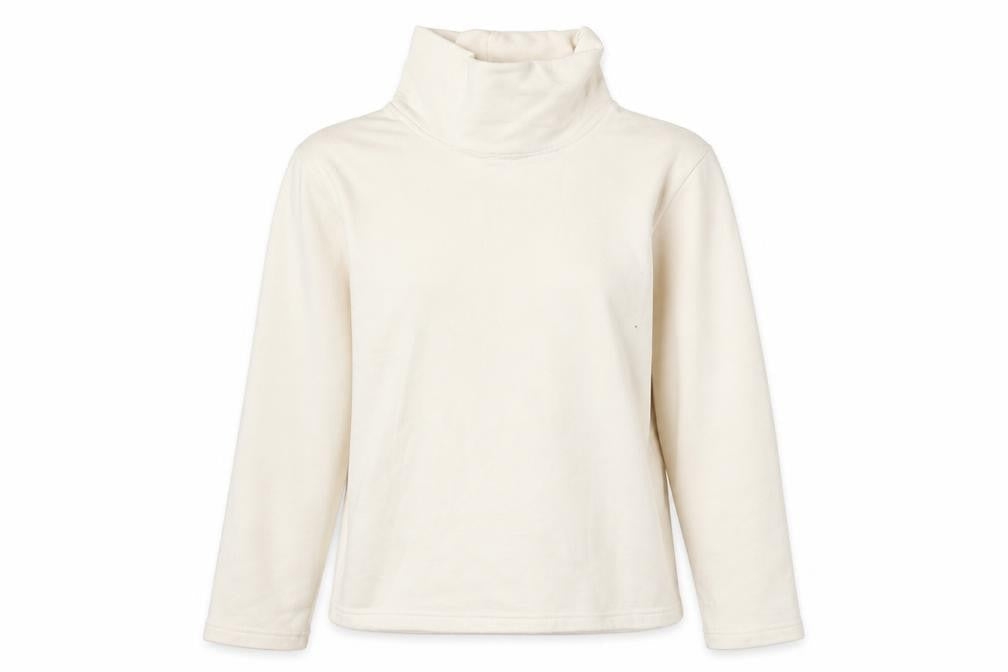 Front view of Classics women’s beige polyester pullover sweatshirt, size M