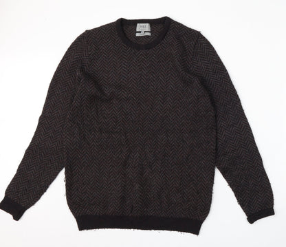 Marks and Spencer Mens Brown Round Neck Geometric Acrylic Pullover Jumper Size M