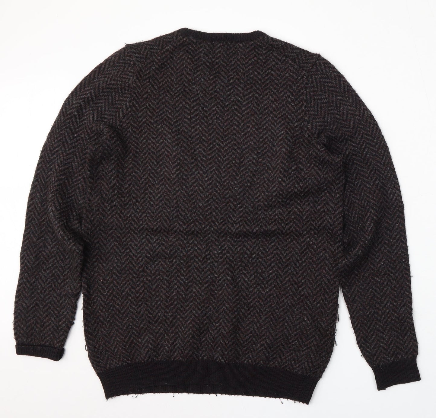 Marks and Spencer Mens Brown Round Neck Geometric Acrylic Pullover Jumper Size M