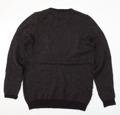 Marks and Spencer Mens Brown Round Neck Geometric Acrylic Pullover Jumper Size M