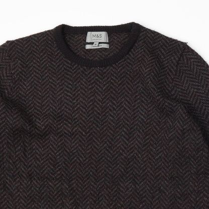 Marks and Spencer Mens Brown Round Neck Geometric Acrylic Pullover Jumper Size M