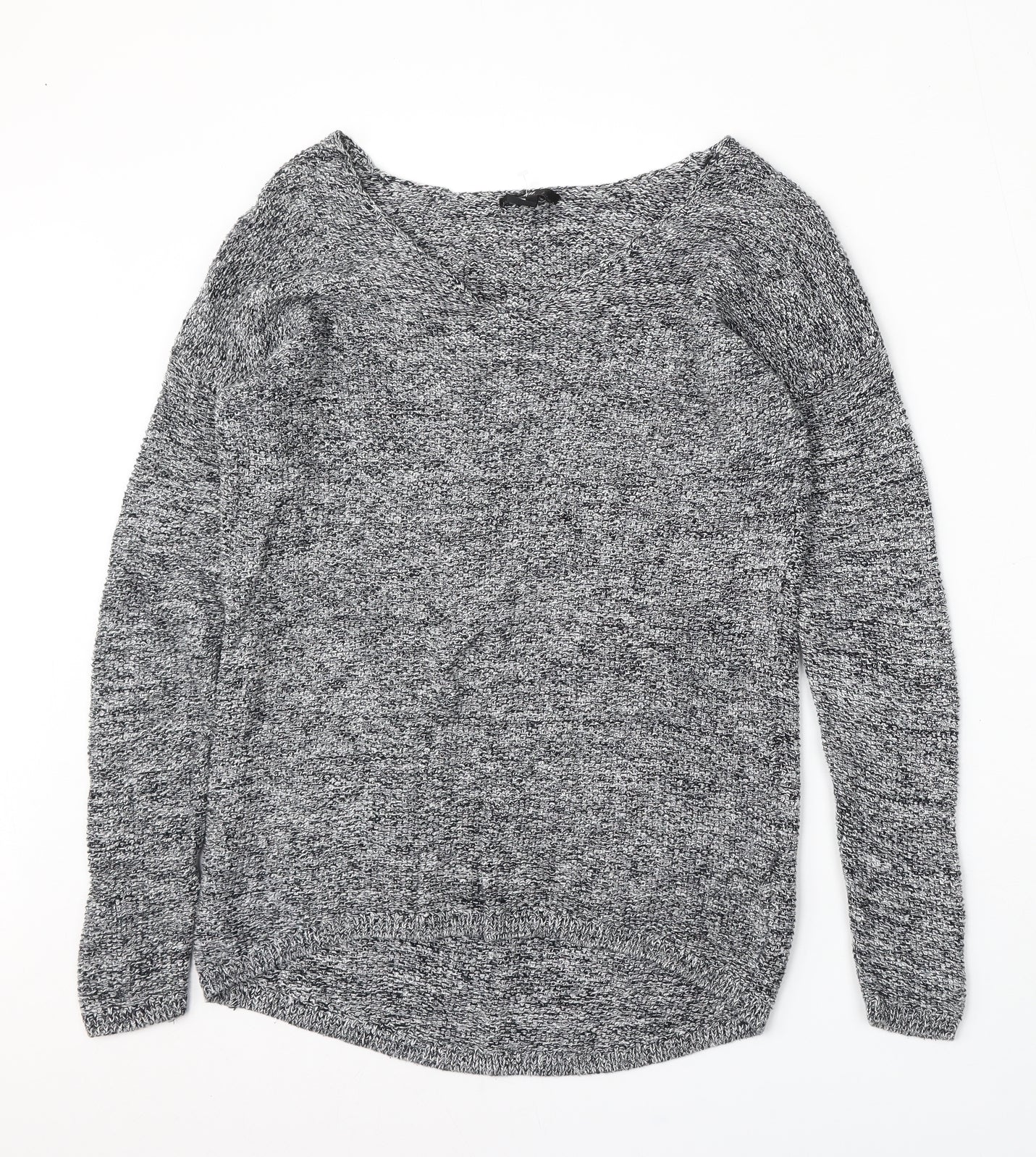 H&M Womens Grey V-Neck  Cotton Pullover Jumper Size XS