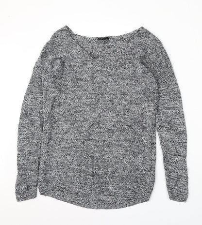 H&M Womens Grey V-Neck  Cotton Pullover Jumper Size XS