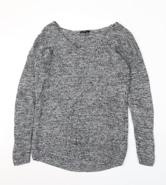 H&M Womens Grey V-Neck  Cotton Pullover Jumper Size XS