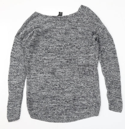 H&M Womens Grey V-Neck  Cotton Pullover Jumper Size XS